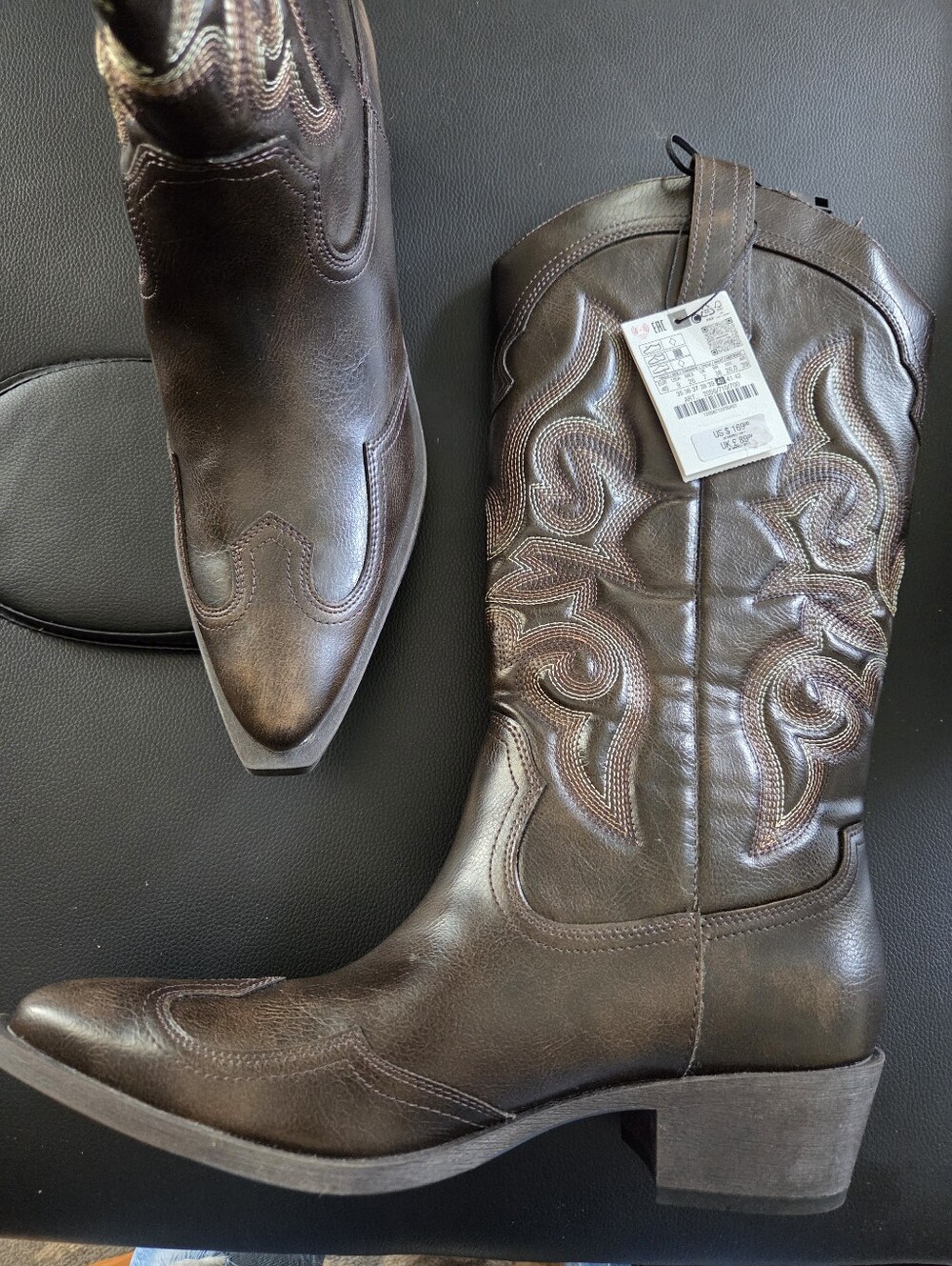 Zara Women's Western Cowboy Boots in Dark Brown - Classic Leather Look